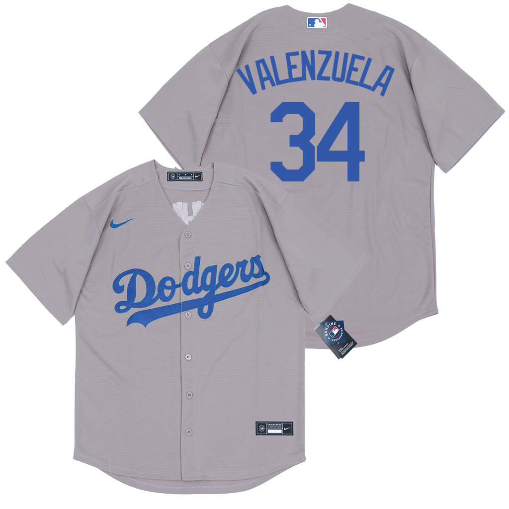 2020 Men Los Angeles Dodgers #34 Valenzuela Grey game MLB Jerseys